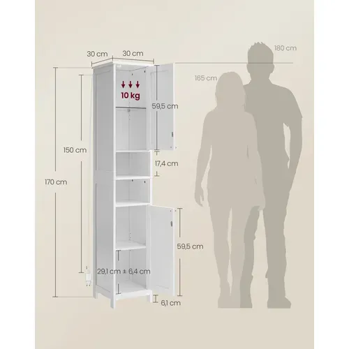 Armoire De Salle De Bain Haute Avec Éclairage, Avec Étagères Réglables, Blanc Nuage