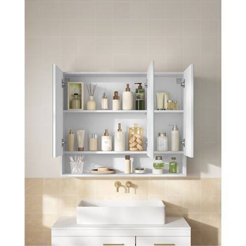 Armoire De Salle De Bain Avec Portes Miroir, Étagères Réglables, 16,5 X 90 X 75 Cm, Blanc Nuage