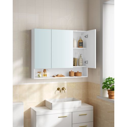 Armoire De Salle De Bain Avec Portes Miroir, Étagères Réglables, 16,5 X 90 X 75 Cm, Blanc Nuage