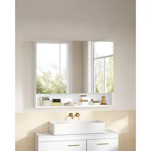 Armoire De Salle De Bain Avec Portes Miroir, Étagères Réglables, 16,5 X 90 X 75 Cm, Blanc Nuage