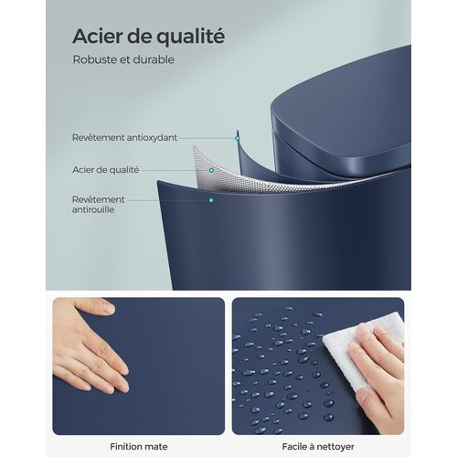 Poubelle Cuisine 50l, Fermeture En Douceur, Avec Pédale, En Acier, Seau Intérieur, Bleu