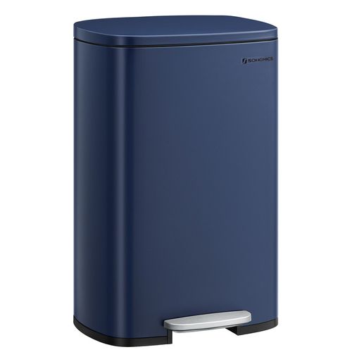 Poubelle Cuisine 50l, Fermeture En Douceur, Avec Pédale, En Acier, Seau Intérieur, Bleu