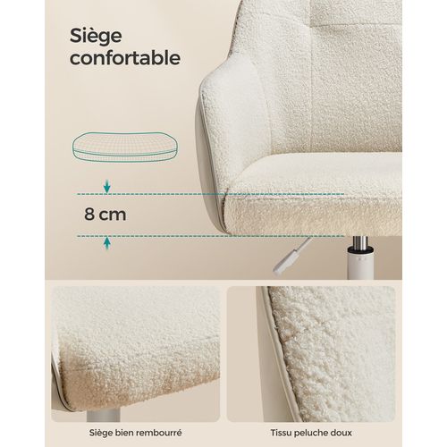 Chaise De Bureau, Siège Pivotant, Réglable En Hauteur, Tissu Peluche Respirant Et Pu, Beige
