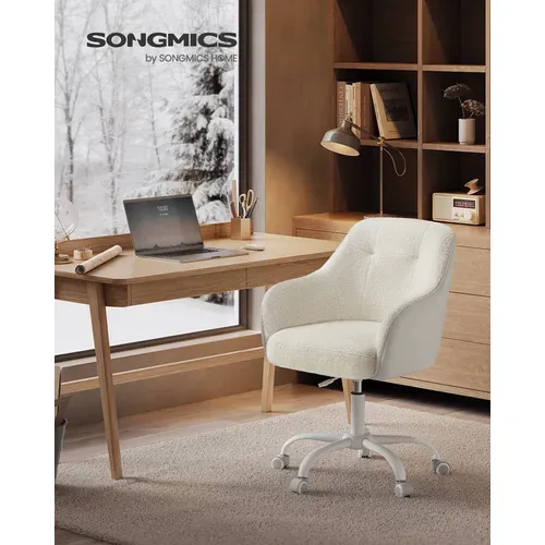 Chaise De Bureau, Siège Pivotant, Réglable En Hauteur, Tissu Peluche Respirant Et Pu, Beige