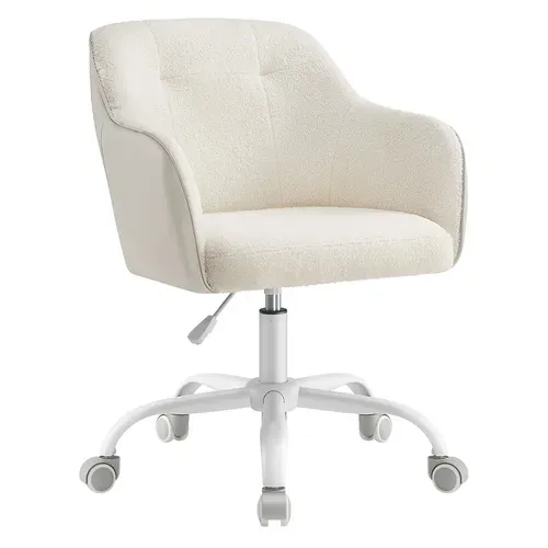 Chaise De Bureau, Siège Pivotant, Réglable En Hauteur, Tissu Peluche Respirant Et Pu, Beige