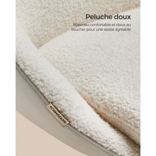 Fauteuil Pivotant En Peluche Et Pu, Rembourrage En Mousse, Réglable En Hauteur, Beigeet Blanc
