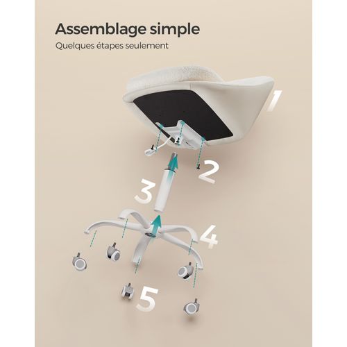 Fauteuil Pivotant En Peluche Et Pu, Rembourrage En Mousse, Réglable En Hauteur, Beigeet Blanc