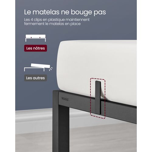 Lit 90 X 190 Cm, Cadre De Lit En Métal Avec étagères De Rangement, Noir