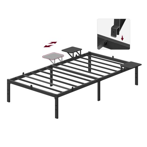 Lit 90 X 190 Cm, Cadre De Lit En Métal Avec étagères De Rangement, Noir