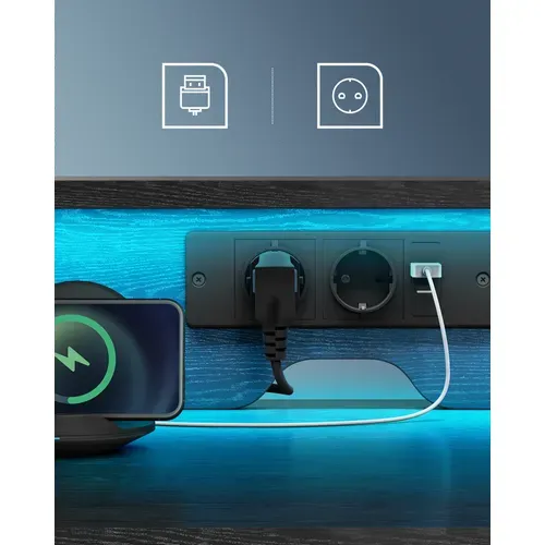 Bureau de Travail, Support d’Écran, Tiroirs en Tissu, Station de Charge, 120 x 60 cm, Noir