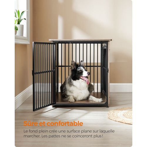 Meuble Cage Pour Chien, Table D'appoint, Niche Moderne Pour Chiens Jusqu’à 32 Kg, Grège Chiné