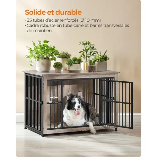 Meuble Cage Pour Chien, Table D'appoint, Niche Moderne Pour Chiens Jusqu’à 32 Kg, Grège Chiné