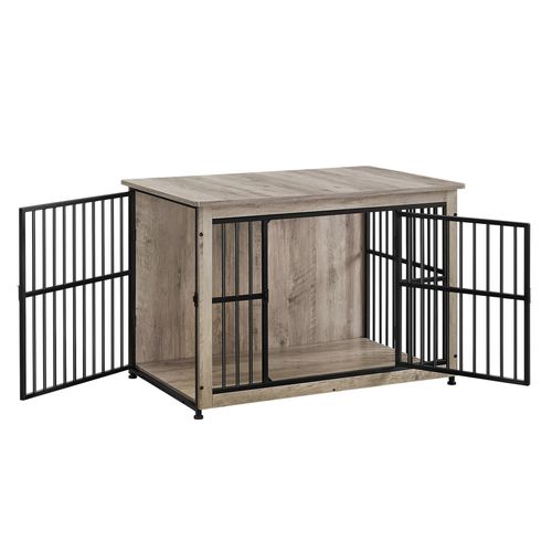 Meuble Cage Pour Chien, Table D'appoint, Niche Moderne Pour Chiens Jusqu’à 32 Kg, Grège Chiné