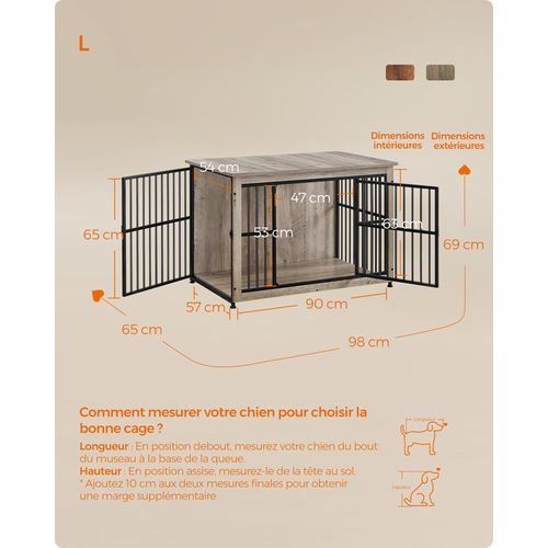 Meuble Cage Pour Chien, Table D'appoint, Niche Moderne Pour Chiens Jusqu’à 32 Kg, Grège Chiné