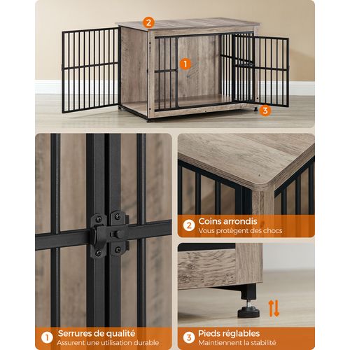 Meuble Cage Pour Chien, Table D'appoint, Niche Moderne Pour Chiens Jusqu’à 32 Kg, Grège Chiné