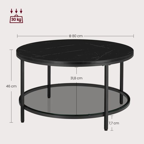 Table Basse, Façon Marbre, Support En Verre Trempé, Facile à Assembler, Noir Marbré Et Noir D'encre