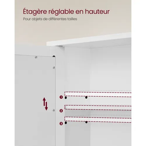 Armoire de toilette, 2 Portes-miroir & Compartiment Ouvert, Étagère Réglable, 15x65x75cm, Blanc