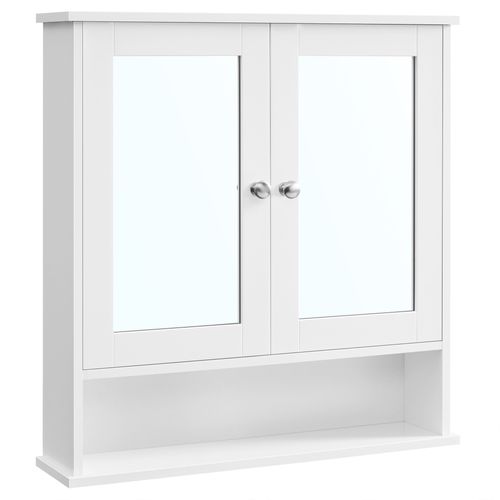 Armoire de toilette, 2 Portes-miroir & Compartiment Ouvert, Étagère Réglable, 15x65x75cm, Blanc