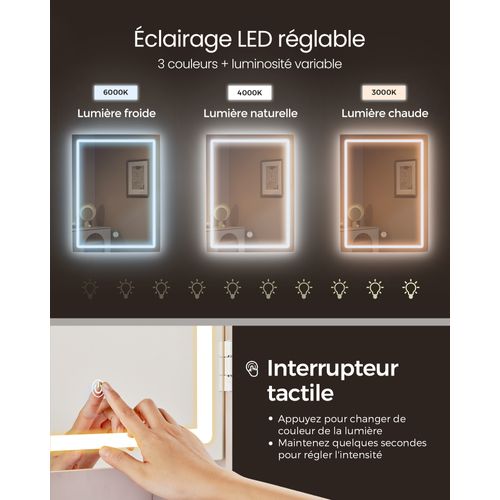 Coiffeuse Avec Un Grand Miroir LED à Luminosité Réglable, 6 Tiroirs - 97.5x40x145 Cm - Blanc