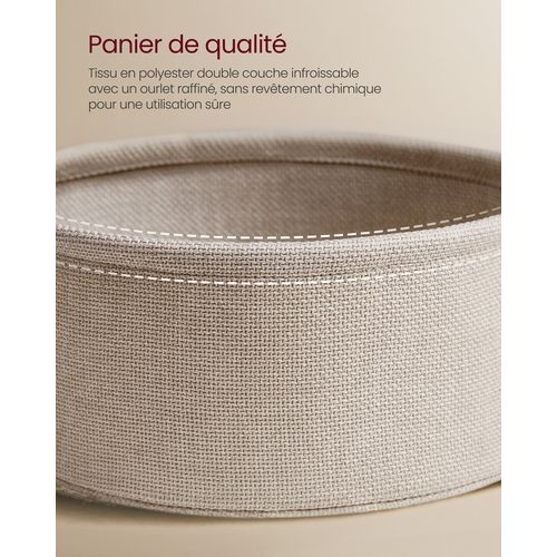 Table Basse Avec Multiprise, Table Ronde, Ports USB, Panier En Tissu, Blanc Mat Et Marron Camel