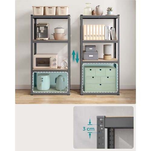 Étagère Charge Lourde à 4 Niveaux, Montage Sans Vis, Capacité 520 Kg, 40 X 80 X 160 Cm, Gris