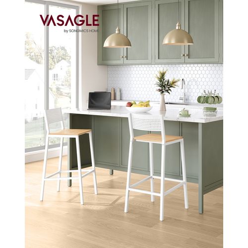 Tabourets De Bar, Lot De 2, Sièges Cuisine, Style Industriel, Beige Chêne Et Blanc