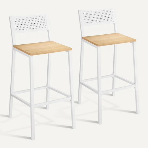 Tabourets De Bar, Lot De 2, Sièges Cuisine, Style Industriel, Beige Chêne Et Blanc