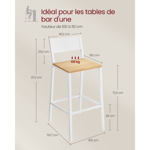 Tabourets De Bar, Lot De 2, Sièges Cuisine, Style Industriel, Beige Chêne Et Blanc