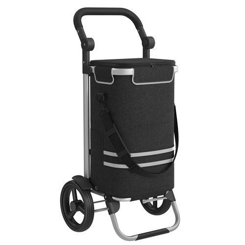 LEUYA Chariot De Courses 45L Avec Sac Isotherme - 6 Roues Aluminium Pliable, Poignées Réglables (Gris)