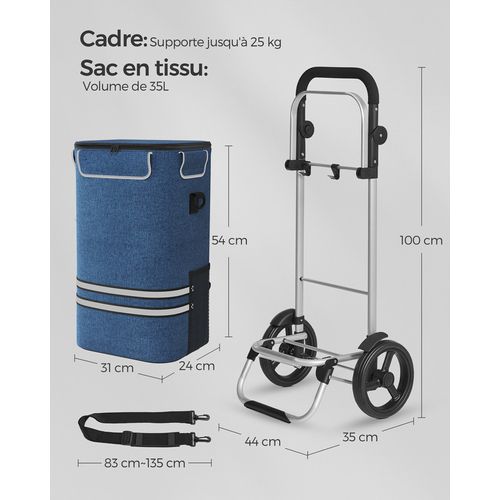 Chariot De Courses Pliable Sac Amovible 28 Litres Caddie Pour Achats