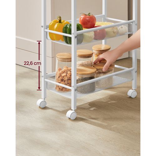 Desserte 5 Niveaux, Avec Roulettes, Pour Les Espaces Vides De 24 Cm Ou Plus, Beige Chêne Et Blanc