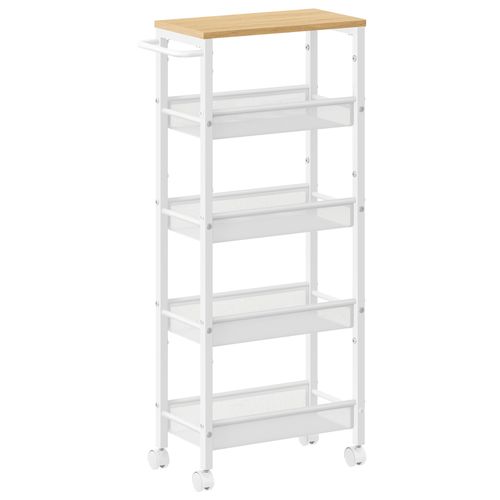 Desserte 5 Niveaux, Avec Roulettes, Pour Les Espaces Vides De 24 Cm Ou Plus, Beige Chêne Et Blanc