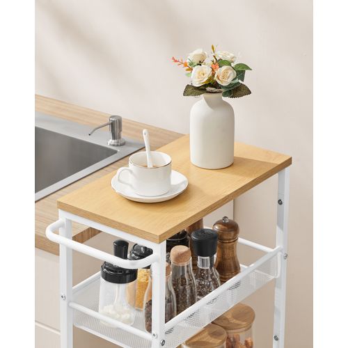 Desserte 5 Niveaux, Avec Roulettes, Pour Les Espaces Vides De 24 Cm Ou Plus, Beige Chêne Et Blanc