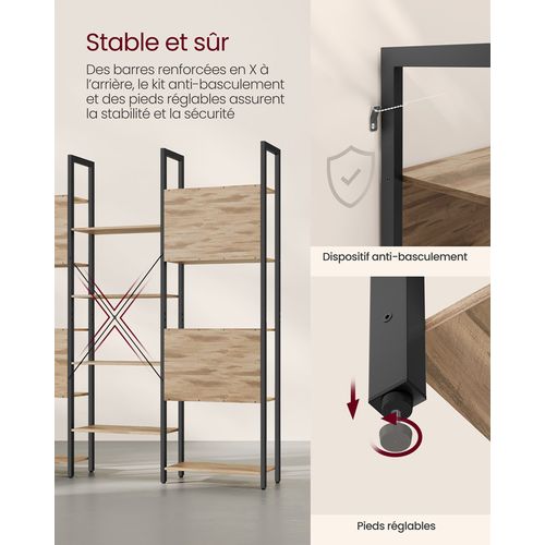 Bibliothèque, Avec 14 Étagères, Cadre En Métal, 24 X 158 X 166 Cm, Marron Camel Et Noir D'encre