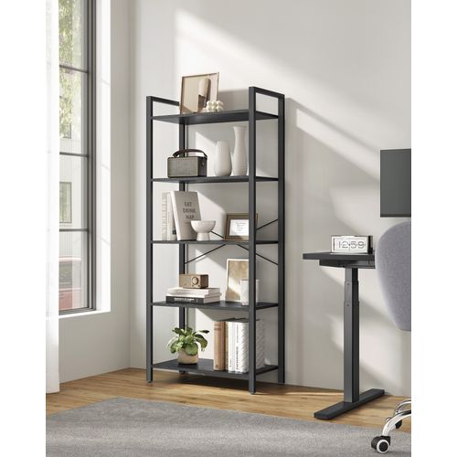 Bibliothèque à 5 Niveaux, Cadre En Acier, 30 X 66 X 153 Cm, Style Industriel, Noir Boisé