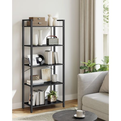 Bibliothèque à 5 Niveaux, Cadre En Acier, 30 X 66 X 153 Cm, Style Industriel, Noir Boisé
