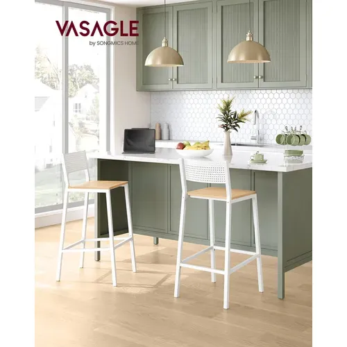 Tabourets De Bar, Lot De 4, Sièges Cuisine, Style Industriel, Beige Chêne Et Blanc