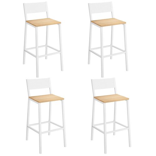 Tabourets De Bar, Lot De 4, Sièges Cuisine, Style Industriel, Beige Chêne Et Blanc