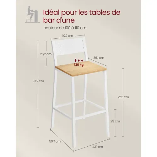 Tabourets De Bar, Lot De 4, Sièges Cuisine, Style Industriel, Beige Chêne Et Blanc