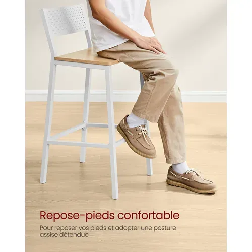 Tabourets De Bar, Lot De 4, Sièges Cuisine, Style Industriel, Beige Chêne Et Blanc