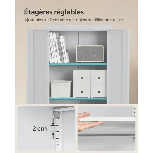 Meuble De Rangement Bureau, 5 Niveaux, 2 Portes, Serrure, Gris