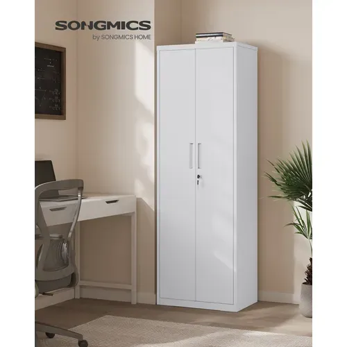 Meuble De Rangement Bureau, 5 Niveaux, 2 Portes, Serrure, Gris