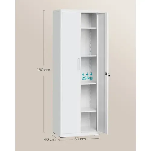 Meuble De Rangement Bureau, 5 Niveaux, 2 Portes, Serrure, Gris