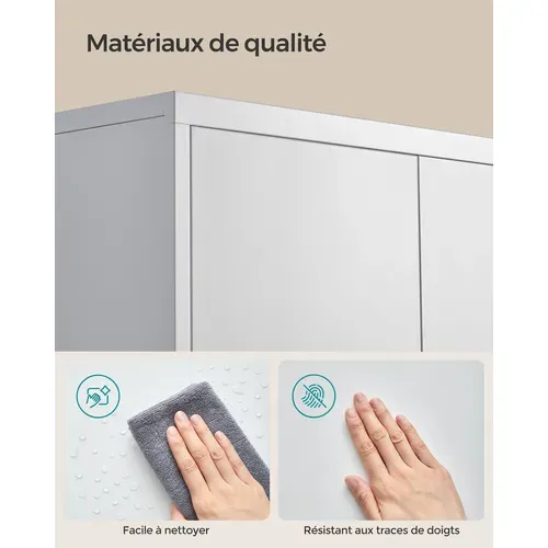 Meuble De Rangement Bureau, 5 Niveaux, 2 Portes, Serrure, Gris