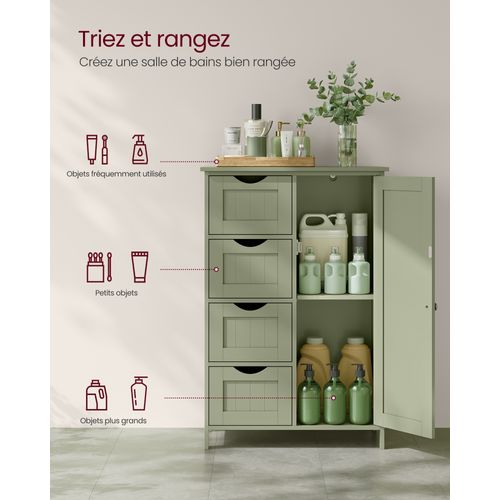 Meuble Salle De Bain Rangement, Avec 4 Tiroirs, Étagère Réglable, 30 X 55 X 82 Cm, Vert Forêt