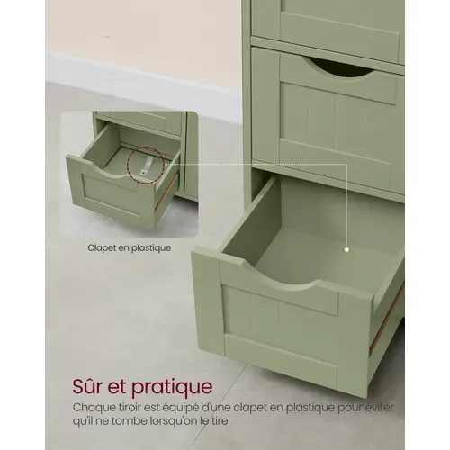 Meuble Salle De Bain Rangement, Avec 4 Tiroirs, Étagère Réglable, 30 X 55 X 82 Cm, Vert Forêt