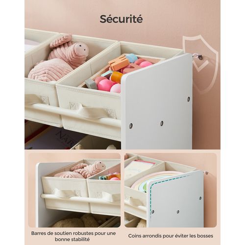 étagère à Jouets Pour Enfants, 9 Boîtes De Rangement, 29,5 X 62,5 X 60 Cm, Blanc Nuage
