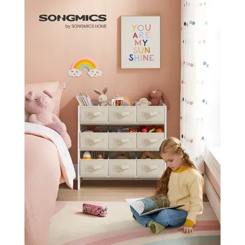 étagère à Jouets Pour Enfants, 9 Boîtes De Rangement, 29,5 X 62,5 X 60 Cm, Blanc Nuage