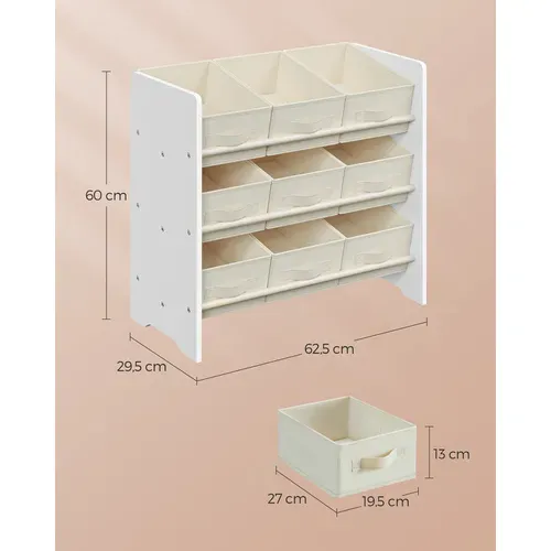 étagère à Jouets Pour Enfants, 9 Boîtes De Rangement, 29,5 X 62,5 X 60 Cm, Blanc Nuage
