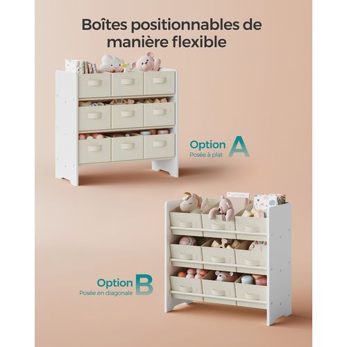 étagère à Jouets Pour Enfants, 9 Boîtes De Rangement, 29,5 X 62,5 X 60 Cm, Blanc Nuage